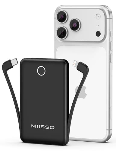 10000mAh Mini Portable Charger with Built-In Cable