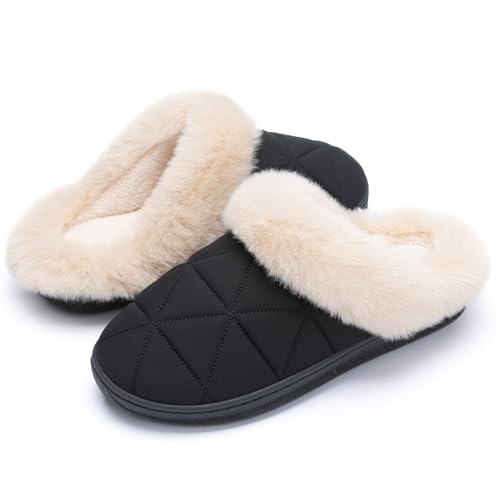 Fuzzy Memory Foam Slippers for Women Indoor Outdoor