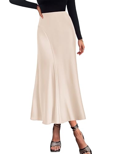 KIRUNDO Satin High Waisted Flowy Maxi Skirt