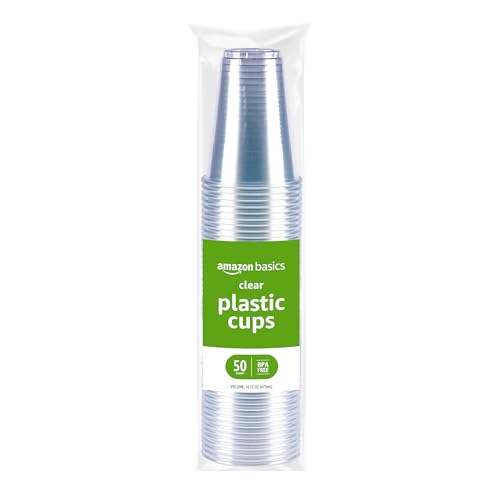 50 Count Amazon Basics 16oz Disposable Plastic Cups