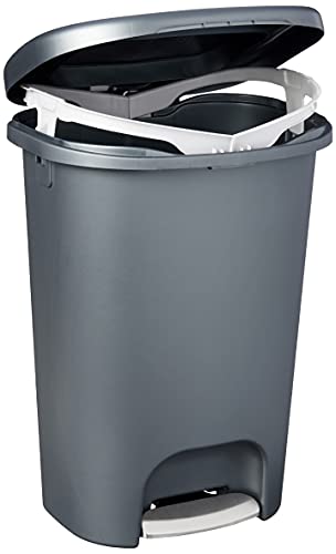 Rubbermaid, Gunmetal Blue Classic 13 Gallon Trash Can with Lid and Stainless-Steel Pedal, Waste Bin for Kitchen, NEW Premium Step-On, No Size