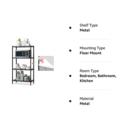 SsngygHme 4 Tier Shelves Storage, Wire Shelf Unit, Standing Adjustable Metal Shelves Organizer, Storage Racks for Restaurant Garage Pantry Kitchen Garage（ 21" x 11" x 43"）