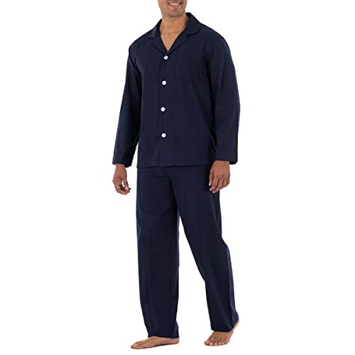 Fruit of the Loom Men's Long Sleeve Broadcloth Pajama Set, Navy, Medium