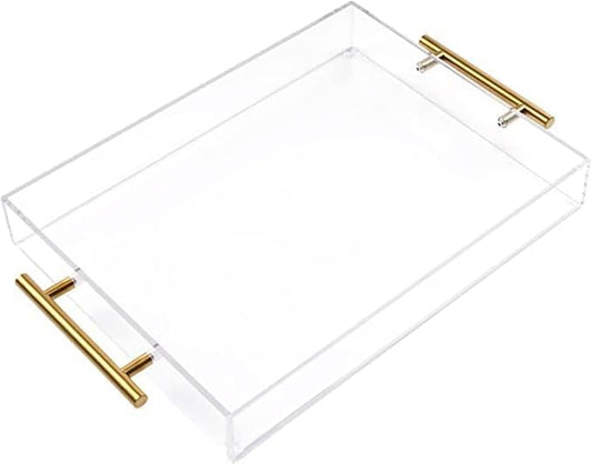 Clear Acrylic Serving Tray with Golden Handles
