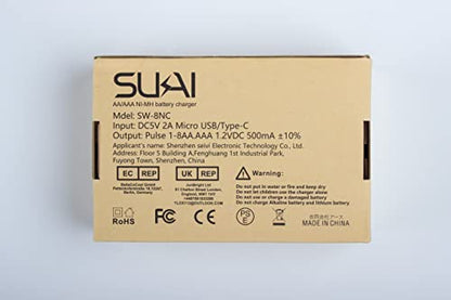 SUKAI 8-Pack Rechargeable AA Batteries with Charger