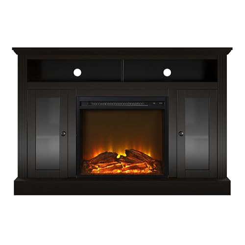 Ameriwood Home Chicago Fireplace TV Stand for TVs up to 50 Inch, Replaceable Electric Fireplace Insert Heater, Realistic Log and Flame Effect, For Living Room or Bedroom, Espresso
