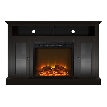 Ameriwood Home Chicago Fireplace TV Stand for TVs up to 50 Inch, Replaceable Electric Fireplace Insert Heater, Realistic Log and Flame Effect, For Living Room or Bedroom, Espresso