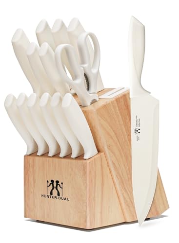 15 Piece Kitchen Knife Set with Block, Self Sharpening