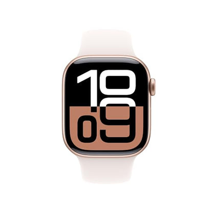 Apple Watch Series 10 [GPS 42mm case] Smartwatch with Rose Gold Aluminium Case with Light Blush Sport Band - S/M. Fitness Tracker, ECG App, Always-On Retina Display, Water Resistant