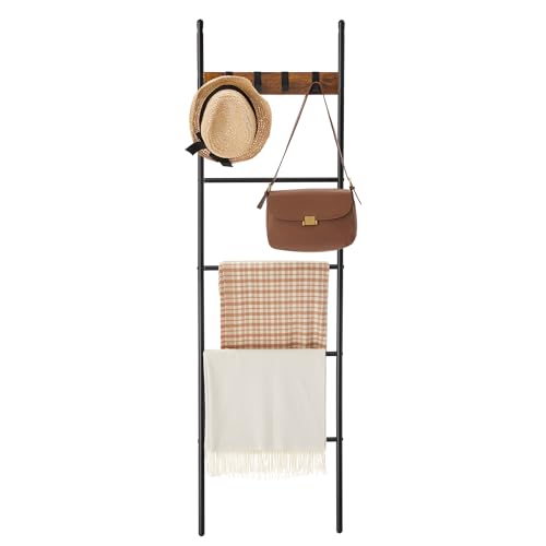 VASAGLE 5-Tier Blanket Ladder Shelf with Hooks