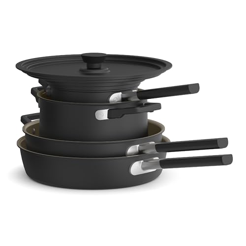 9 Piece BELLA Ceramic Nonstick Cookware Set Stackable