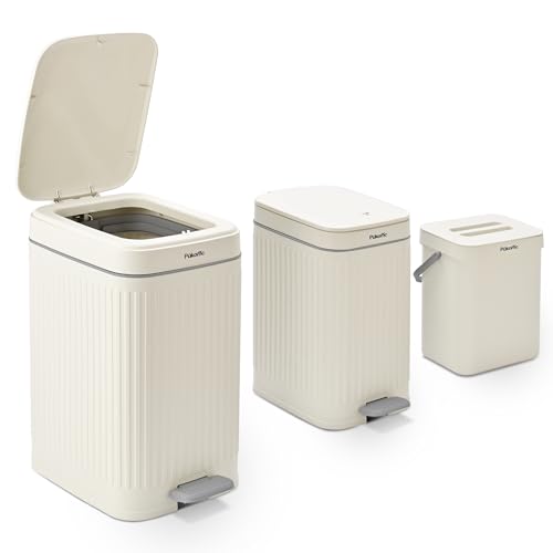 3 Pack Bathroom Trash Can with Lid, 3.7 Gallon