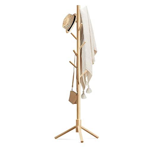 Wooden Coat Rack Stand with 8 Adjustable Hooks