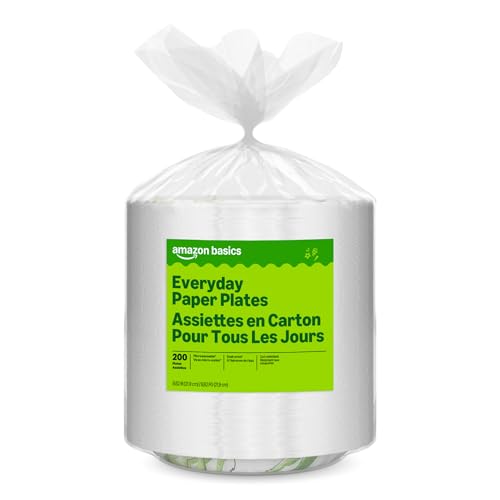 200 Count Amazon Basics Disposable Paper Plates