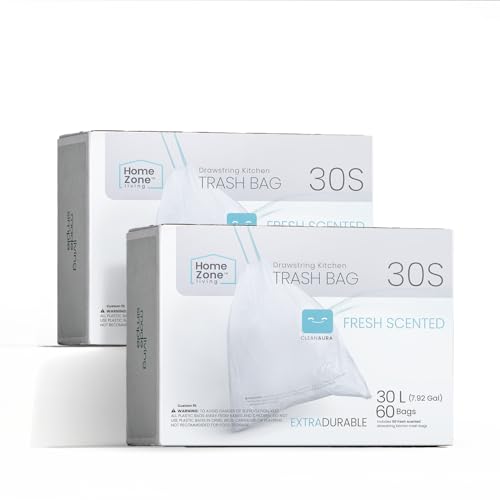 60 Count 8 Gallon Kitchen Trash Bags with Drawstring