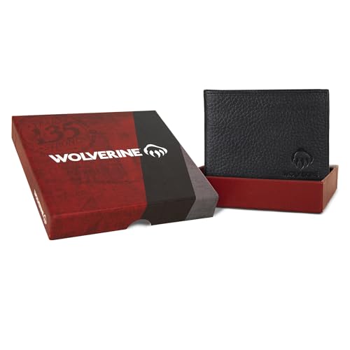 WOLVERINE Men's RFID Blocking Rugged Bifold & Passcase Wallets (Avail in Cotton Canvas Or Leather), Marquette-Black, One Size