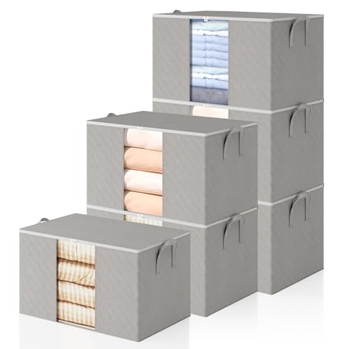 6 Pack Clothes Storage Bags 90L Blanket Organizers