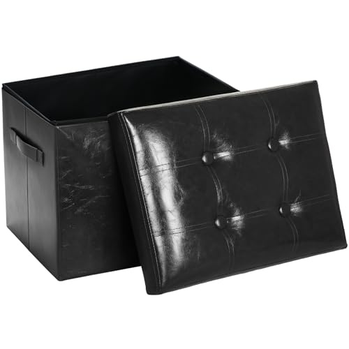 Foldable Storage Ottoman Footrest Stool with Padded Seat