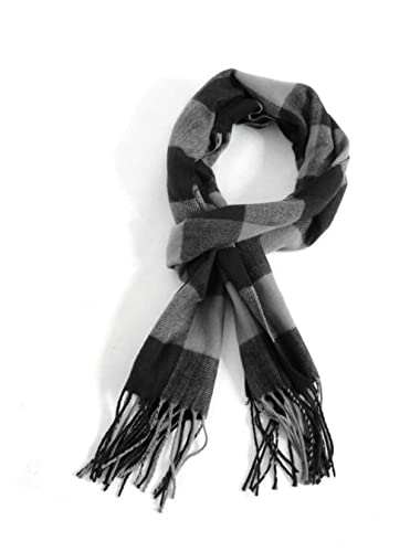 Rdylymx Men's Scarves Scarf Classic Arrival Winter Plaid Scarf Tassel Edge Soft Warm Scarf 72" × 13"(Black Grey)