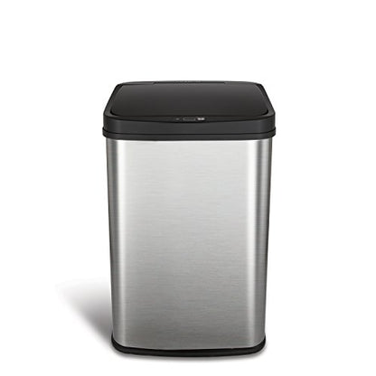 NINESTARS DZT-50-28 Automatic Touchless Motion Sensor Rectangular Trash Can, 13 Gal, Black Trim