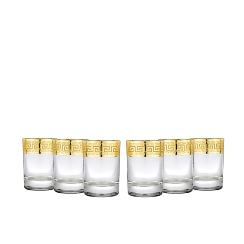 6 Pack Greek Key Shot Glasses 2oz Heavy Base
