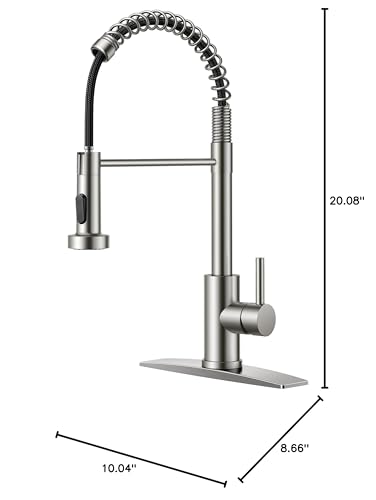 FORIOUS Kitchen Faucets, Brushed Nickel Kitchen Sink Faucet with Pull Down Sprayer, Commercial Kitchen Faucet Stainless Steel, Classic Single Handle Pull Out Sink Faucets for RV Laundry Utility Room