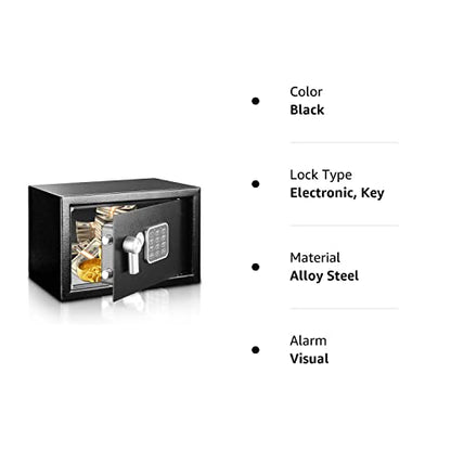 SereneLife Premium Steel Digital Safe Box - 9.1" x 6.7" x 6.7" | Secure Storage for Cash, Firearms, Jewelry & More | Great For Hotels, Cabinets & Home Use | Electronic & Mechanical Access - 2 Keys