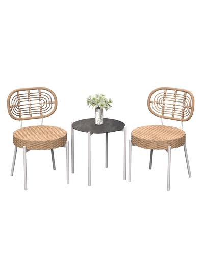 3 Piece Wicker Patio Bistro Set with Glass Table