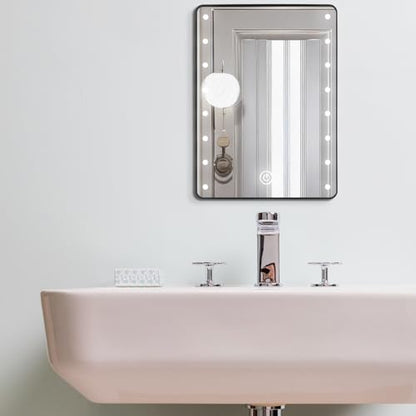 Vanity Makeup Mirror with Lights, Touch Dimming Screen 16 LED Lighted Vanity Travel Portable Mirror, Black Cosmetic Tabletop Wall Mirror Gifts for Mothers, Mom, Wife, Women, Girl