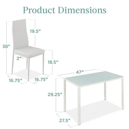 Best Choice Products 5-Piece Glass Dining Set, Modern Kitchen Table Furniture for Dining Room, Dinette, Compact Space-Saving w/Glass Tabletop, 4 Upholstered PU Chairs, Metal Steel Frame - White