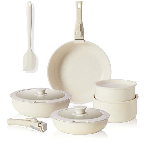 12 Piece Nonstick Induction Cookware Set Detachable Handle