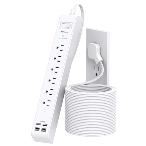 15FT Flat Plug Surge Protector Power Strip with USB