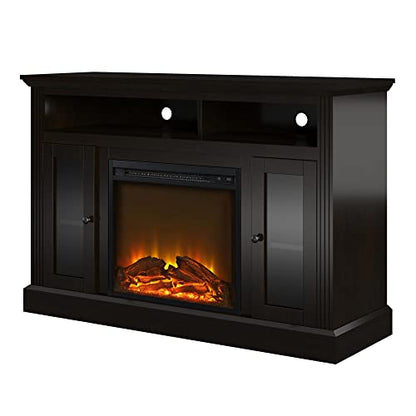 Ameriwood Home Chicago Fireplace TV Stand for TVs up to 50 Inch, Replaceable Electric Fireplace Insert Heater, Realistic Log and Flame Effect, For Living Room or Bedroom, Espresso
