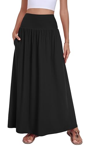 High Waisted Flowy Maxi Skirt with Pockets