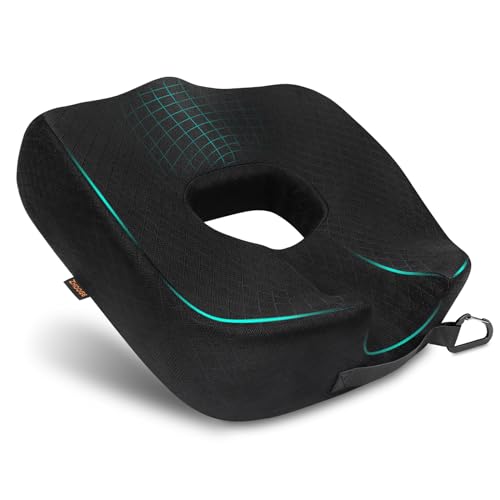 Memory Seat Cushion, Donut Pillow, Donut Cushion Hemorrhoids Scientific Center Hole & Two Humps Hip Curve Design, Memory Foam Seat Cushions for Office, Car and Home Chairs (Black, L Size)