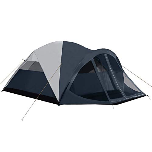 Pacific Pass 6 Person Dome Tent w/ Removable Rain Fly and Screen Room, Water Resistant - Navy/Gray