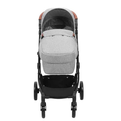 VEVOR Standard Baby Stroller, Infant Toddler Stroller with Bassinet, 3rd-Gear Adjustable Backrest & Foldable & Reversible Seat, Carbon Steel Newborn Stroller with Leg Cover and Mesh Net, Black