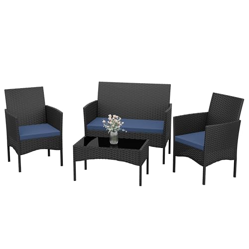 4 Piece Wicker Patio Rocking Conversation Set