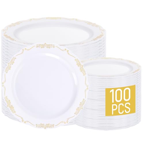 100 Pack Heavy Duty Disposable Plastic Party Plates