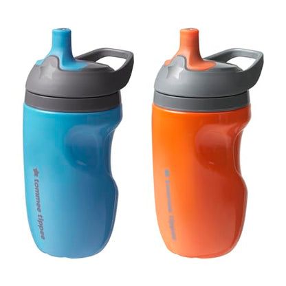 Tommee Tippee 2-Pack Orange and Blue Insulated Sportee Sippy Cups for Toddlers, 12 months+, 9fl oz