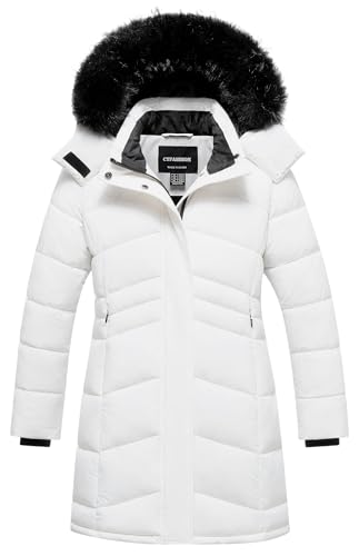 Girls Waterproof Winter Puffer Coat with Fur Hood