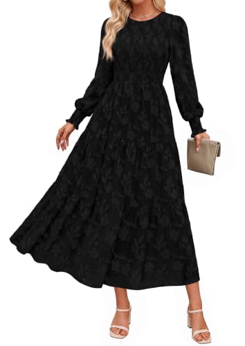 PRETTYGARDEN Fall Floral Long Sleeve Midi Dress