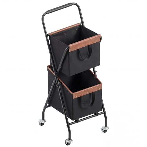 67.5L Folding Rolling Laundry Hamper with 2 Sections