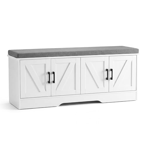 Shoe Storage Bench with Doors and Padded Seat