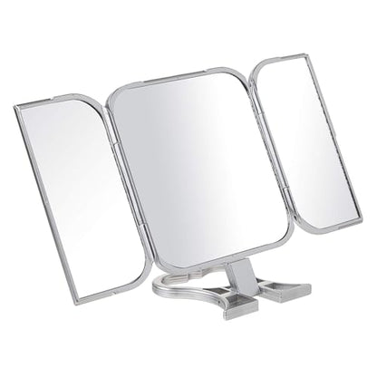 Danielle Creations 3-Way Foldable Travel Makeup Mirror with Built in Stand and Handle, Silver