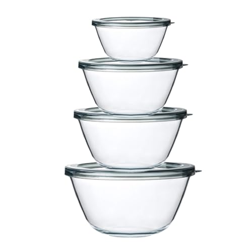 4 Pack Glass Mixing Bowls with Lids, Nesting Set