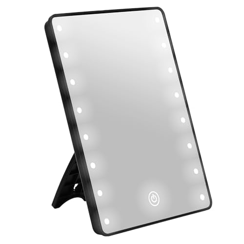 Vanity Makeup Mirror with Lights, Touch Dimming Screen 16 LED Lighted Vanity Travel Portable Mirror, Black Cosmetic Tabletop Wall Mirror Gifts for Mothers, Mom, Wife, Women, Girl