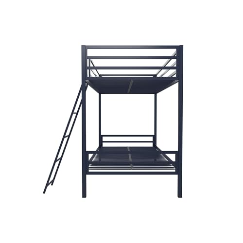 Novogratz Maxwell Twin-Over-Twin Metal Bunk Bed with Ladder and Guardrails, Navy Blue