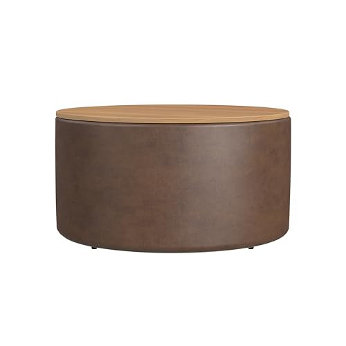 HomePop Modern Storage Ottoman with Wood Top