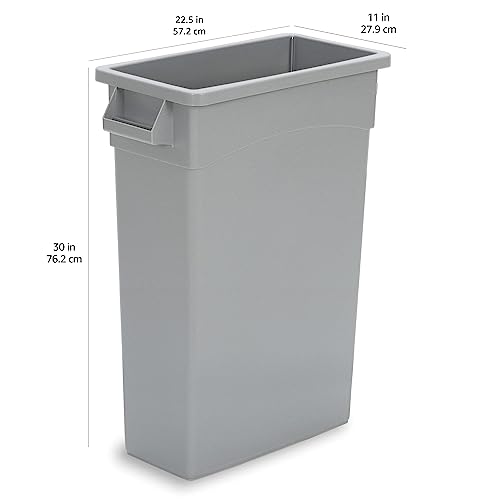Amazon Basics - Rectangular Commercial Slim Trash Can, 23 gallons (Pack of 1), Grey(Previously AmazonCommercial brand)